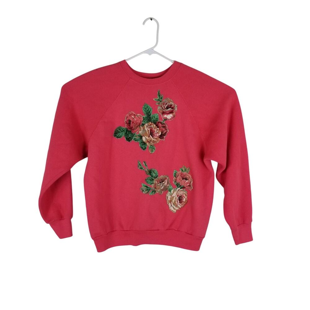 Vintage Pink Floral Design Sweatshirt Unbranded Large Cotton Blend Womens